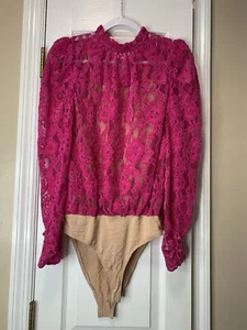 Top Wayf Rosa Terciopelo Manga Larga Transparente con Body Incorporado Talla S Para Mujer - Imagen 1 de 5