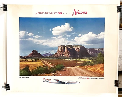 Póster de viaje original TWA 1950 Arizona, imagen de constelación Oak Creek Foto 1 de 2