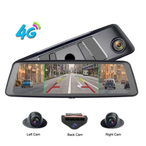 Wifi Android Auto DVR 4 Kameras Auto Videorekorder 4G 10" Medien Rückspiegel - Bild 1 von 12