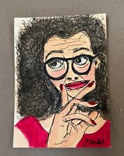 ACEO Portrait Woman Facetastic Friday glasses Watercolor Painting Penny StewArt