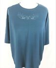 Teal Pullover Size XL 3/4 Sleeves Beads Decorated Blue Teal Jumper Top T240