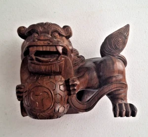 Antique Chinese Carved Wood Foo Dog - Picture 1 of 11