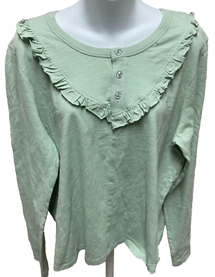 Camisa Buffalo Feminina Tamanho XL Manga Longa Pulôver Verde Nova Casual Henley - Imagem 1 de 4