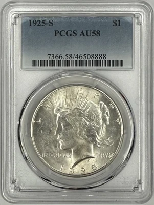 1925 S Peace Dollar $1 PCGS AU58 ‼️COINS LOOKS UNCIRCULATED - BETTER DATE‼️ - Image 1 of 2