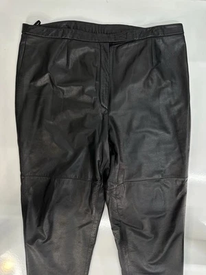 Y2K Venezia Black 100% Leather Pants Size 22 High Waisted Tapered Leg Grunge 90s - Image 1 of 4