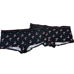 Victoria's Secret schwarze Boyshorts Logo Taille Flamingo-Druck 2er Set Größe Large - Bild 1 von 4