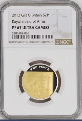 2012 Great Britain Silver 2 Pence Gilted Proof NGC PF 67 Only 1 Higher - Image 1 of 3