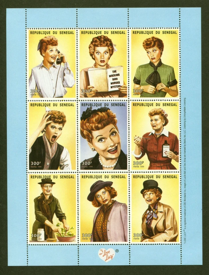Senegal Scott# 1429, Television - I Love Lucy, 1999 VF MNH Sheet of 9, No Faults - Image 1 of 1