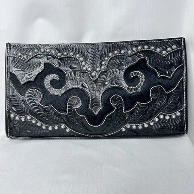 AMERICAN WEST Bolso sin asas de cuero negro con tachuelas recorte de pelo de pony Foto 1 de 4