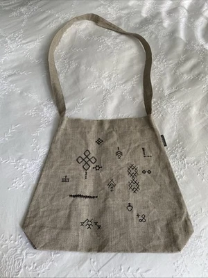 Linen Bag Fringe Studio Cross Body Aztec Southwest Beige Gray - Image 1 of 4