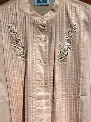 VTG Together Lace Cutout Pintuck Pink Pleated LS Shirt Cotton Top Size L #29 - Image 1 of 4