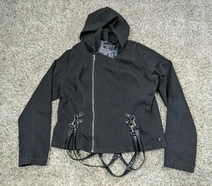 Vintage Y2K Tripp NYC Goth Punk Jacket Women's 2XL XXL Black Zip Up Hood - Picture 1 of 6