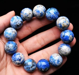 17.7mm Natural Royal Blue Lapis Lazuli Crystal Gemstone Round Beads Bracelet AAA - Picture 1 of 6