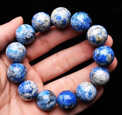 Brazalete de cuentas redondas de piedras preciosas de cristal azul real natural de 17,7 mm AAA Foto 1 de 4