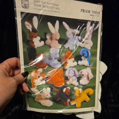 Vintage 1970's Beckfoot Mill PRAM TOYS Soft toy Animals sewing patterns  - Image 1 of 4