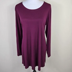 Eileen Fisher Tunic Womens Medium Silk Scoop Neck Burgundy R4GK-TZ323M FLAWED - Picture 1 of 21