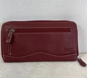 Portafoglio donna Tignanello rosso ciottolato vera pelle zip intorno pochette polso - Foto 1 di 19