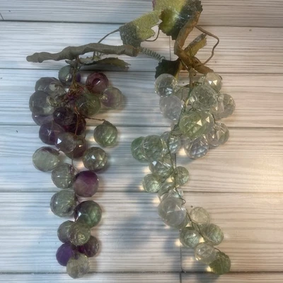 2 Винтажный MCM Lucite виноград многогранный большой кластеры зеленый фиолетовый прозрачный - Изображение 1 из 4