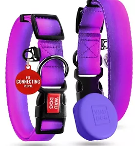 Collare cane gatto nylon extra piccolo porta airtag codice QR etichetta viola brillante rosa - Foto 1 di 8
