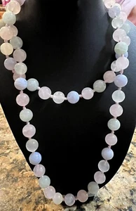 Vintage Multi Color Pastel Quartz Round Bead Long 33” Knotted Necklace - Picture 1 of 3