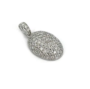 14K White Gold 1.93 CTW Diamond Oval Pendant Egg Shape Pave Cluster Charm - Picture 1 of 5