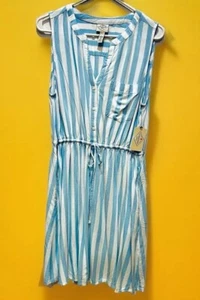St. John’s Bay Sleeveless Blue /White Stripe Drawstring dress women’s Large NWT - Picture 1 of 6