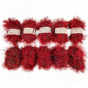 Moda Dea Fur Ever Yarn Red Hot 3926 Metallic Eyelash Lot of 10 Skein - Picture 1 of 8