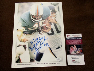 LARRY CSONKA #39 MIAMI DOLPHINS GIANTS SIGNED AUTO VINTAGE PAPER COLOR PHOTO JSA - Image 1 of 3