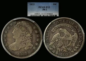 1833 JR-2 Bust Dime Graded by PCGS PCGS12. Nice original!! Scarce R5+!!! - Picture 1 of 1