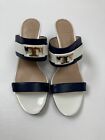 #229 Tory Burch T Logo Wedge Strap Sandals Size 8 M