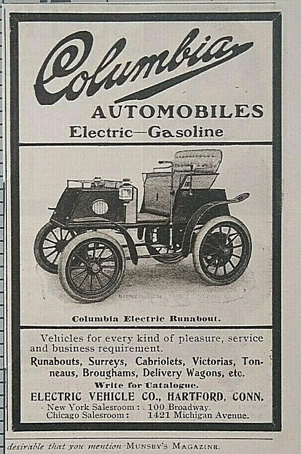 Columbia Automobiles Vintage Print Ad Runabout Car Hartford Connecticut 1902 - Image 1 of 2