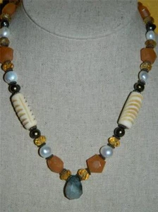 Handgefertigte Halbedelstein Perlenkette Honig Jade, Citrin, Perle, Jaspis - Bild 1 von 8