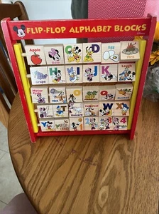 Vintage Disney Mickey Mouse Flip-Flop Alphabet Blocks Wooden Block Learning Toy - Picture 1 of 5