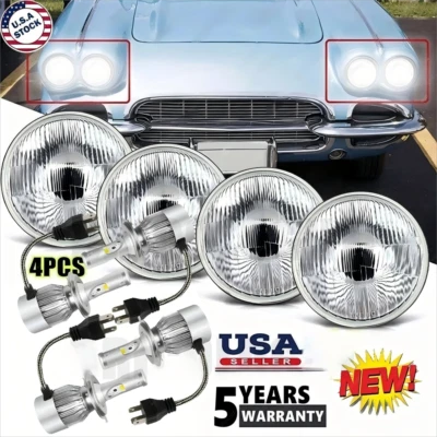 4x 5.75 5-3/4" Projector Round GLASS LED Headlights Hi/Lo Beams Sealed Headlamp - Image 1 of 4