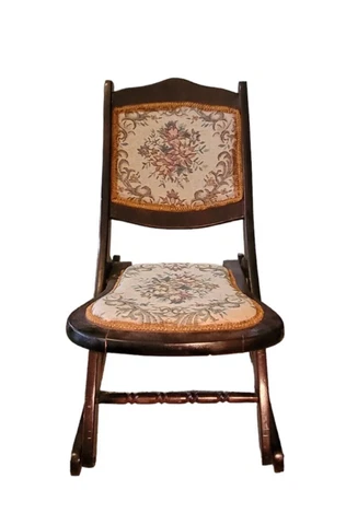 Antique Small Tapestry Rocking Chair Fold-Up Nursery Victorian Mid 20th Century Cover
