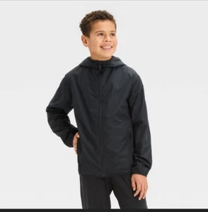 Boys Abstract Windbreaker Jacket All In Motion Black L 10/12 - Picture 1 of 11