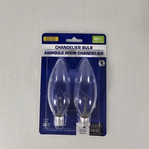 Chandelier Bulbs 2 Pack 40 Wart Soft White Clear NEW - Picture 1 of 4