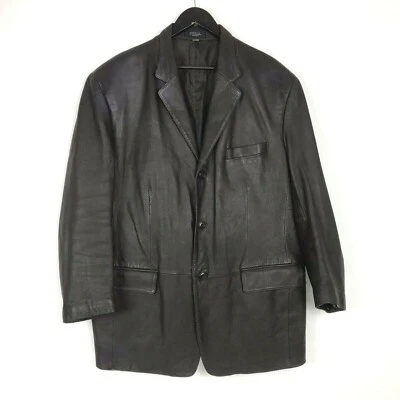 Chaqueta Blazer J Ferrar L Para Hombres Marrón Oscuro Cuero Genuino 3 Botones Bolsillos Delanteros Foto 1 de 4