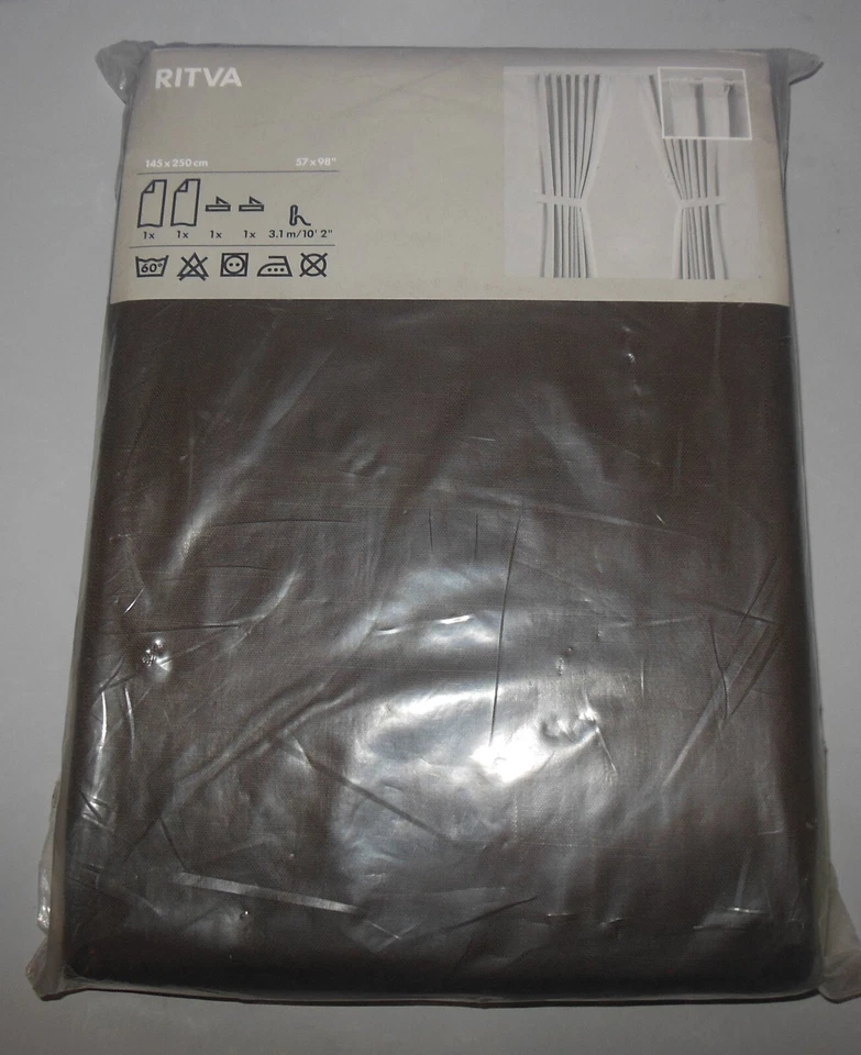 New IKEA Ritva Curtains 2 Panels 100% Cotton 57" x 98" Brown - Image 1 of 2