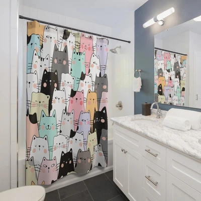 Cortina de Ducha Gato Gato Amante Decoración del Hogar Decoración de Baño Caprichosa  Foto 1 de 4