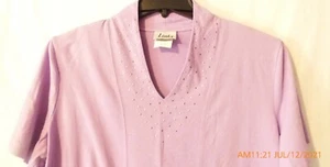 Women's Links XL Light Purple T-Shirt w/Silver Rhinestones V-Neck - Picture 1 of 4