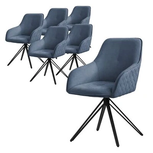 6x Asiento de comedor azul silla tapizada de tela con reposabrazos y respaldo - Imagen 1 de 7