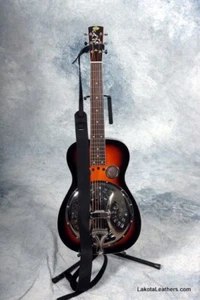 ¡Correas de guitarra resonadoras LAKOTA LEATHERS Bison American Buffalo! Se adapta a Dobro NEGRO - Imagen 1 de 3