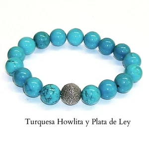Cinturino Da Turchese Howlite E a Sfera 10 MM Argento Str Oxidada. Qualità Price - Picture 1 of 3