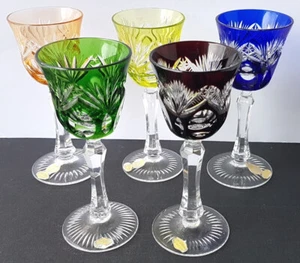 5 Glasses Liqueur Glass Flashed Glass Hand Cut Nachtmann Original-Etikett N284 - Picture 1 of 11