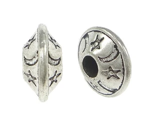 Tibetan Silver Spacer Beads Moon Stars Pattern Saucer Shape 8mm x 4mm 20pcs - Picture 1 of 4