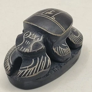 Small Scarab Beetle Soapstone Carving Egypt Hieroglyph Black Excellent Condition - Picture 1 of 14