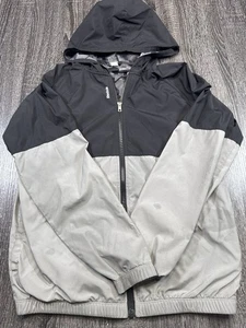 Reebok Men’s Black Gray Hooded Windbreaker Jacket Size Large Full Zip Mesh - Picture 1 of 5