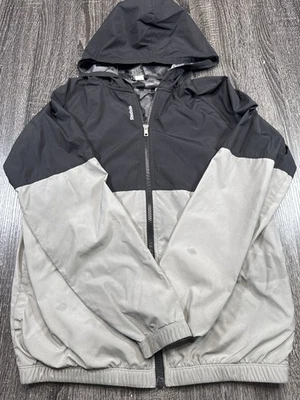 Reebok Men’s Black Gray Hooded Windbreaker Jacket Size Large Full Zip Mesh - Image 1 of 4