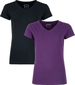 RED by EMP Damen schwarz/lila basic T-Shirts mit V-Ausschnitt - Bild 1 von 4
